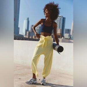 Free People Retreat Yoga Pants Daylight Yellow High Rise Tie Waist Small NWT